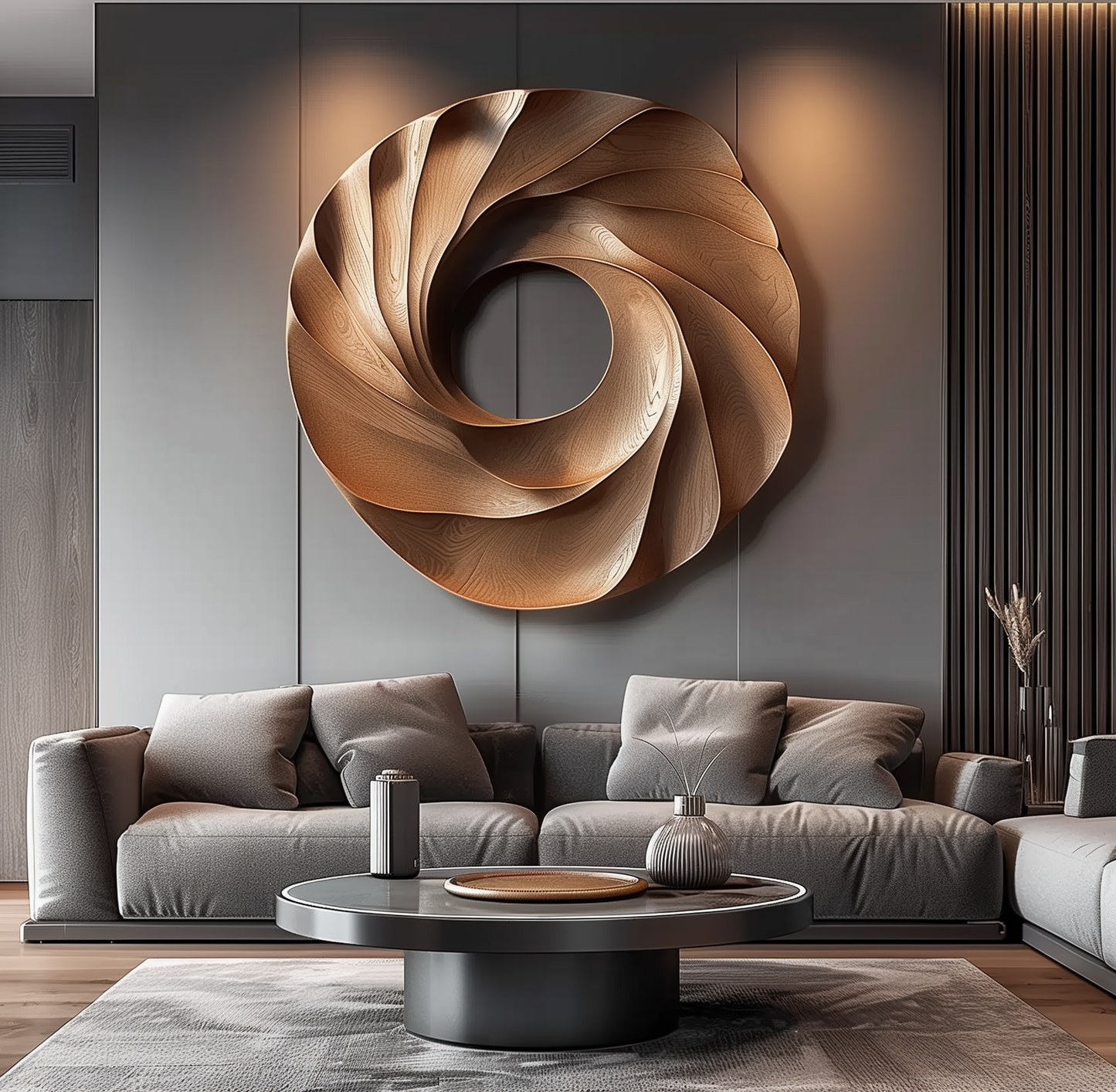 Large Wooden Wall Sculpture, Modern Abstract Spiral Wood Art, Hand Carved Circular Wall Decor for Luxury Living Room