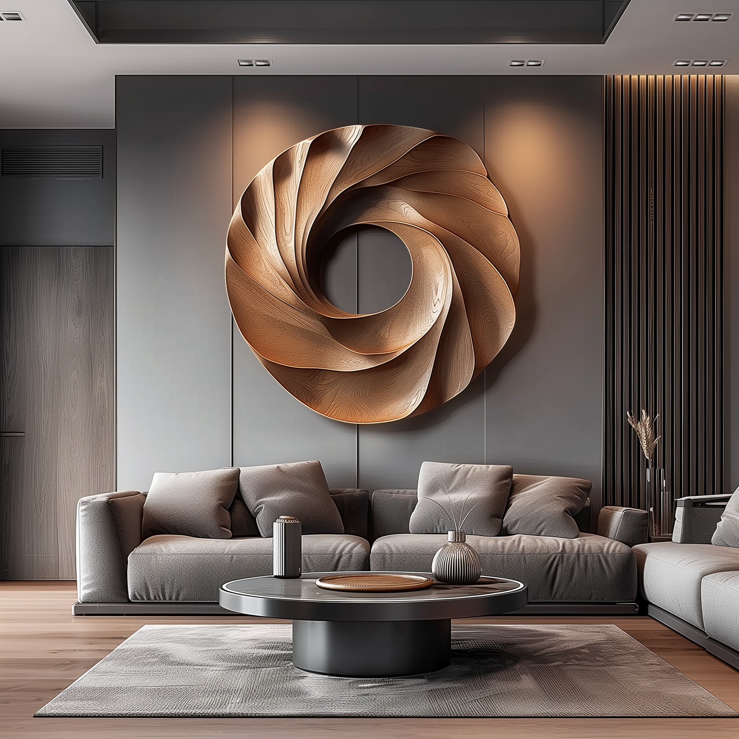 Large Wooden Wall Sculpture, Modern Abstract Spiral Wood Art, Hand Carved Circular Wall Decor for Luxury Living Room