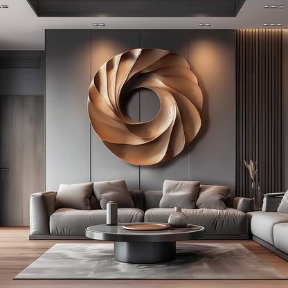 Large Wooden Wall Sculpture, Modern Abstract Spiral Wood Art, Hand Carved Circular Wall Decor for Luxury Living Room