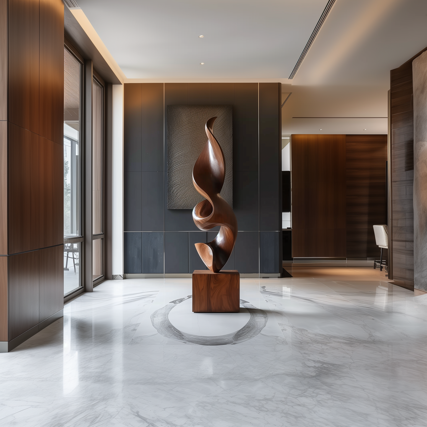 Hand Carved Abstract Wooden Flame Sculpture, Modern Organic Spiral Art, Luxury Large Statement Floor Decor, Minimal Contemporary Wood Artwork