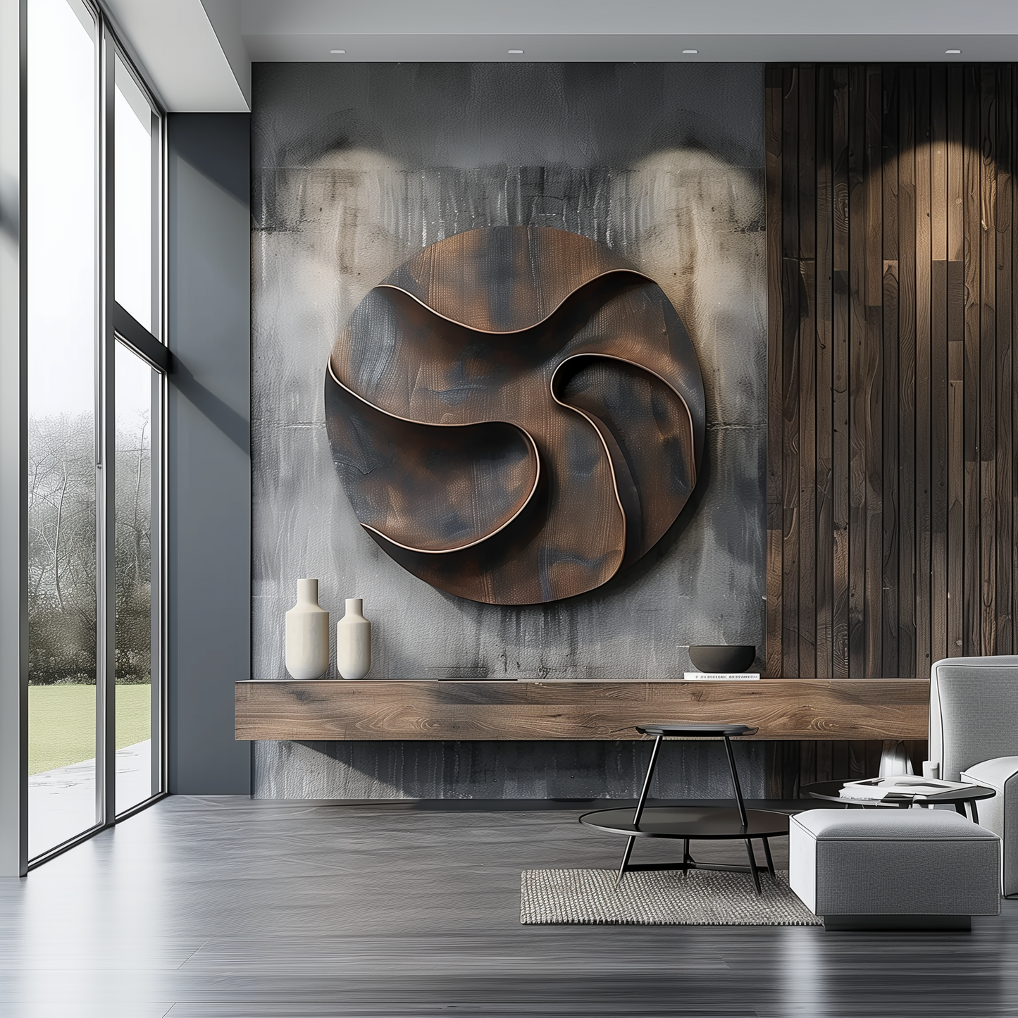 Large Round Wooden Wall Sculpture, 3D Organic Wave Relief Wall Art, Modern Abstract Solid Wood Carving, Luxury Statement Decor for Living Room