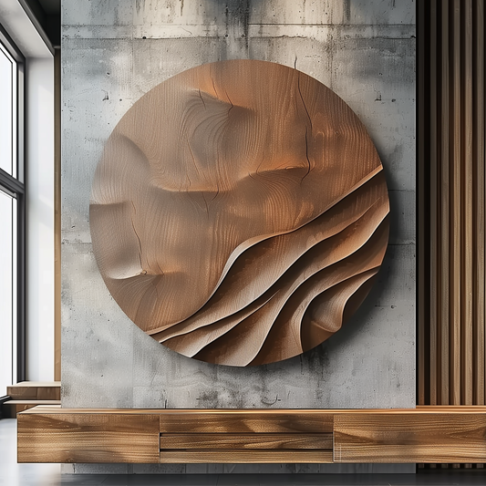 Large Round Wooden Wall Sculpture, Layered Wave Relief Art, Organic Wood Grain, Modern Minimalist Luxury Statement Decor