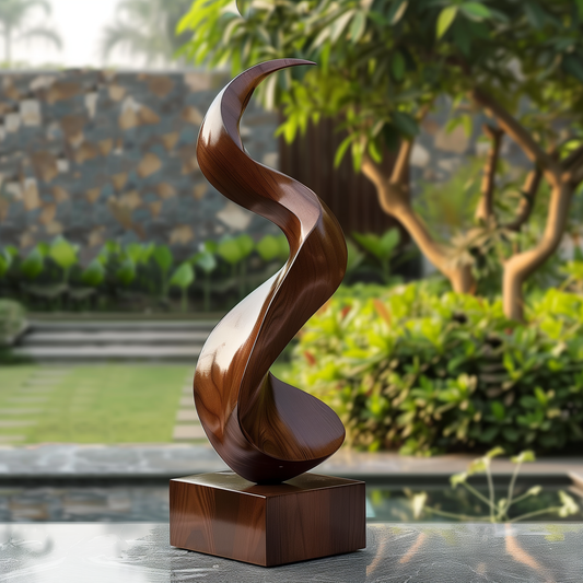 Tall Abstract Wooden Spiral Sculpture Hand Carved Solid Wood Modern Garden Art Luxury Outdoor Home Decor