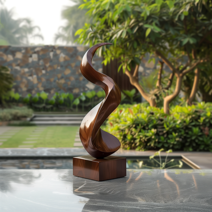 Tall Abstract Wooden Spiral Sculpture Hand Carved Solid Wood Modern Garden Art Luxury Outdoor Home Decor