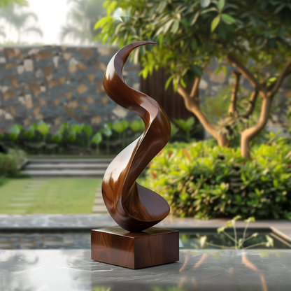 Tall Abstract Wooden Spiral Sculpture Hand Carved Solid Wood Modern Garden Art Luxury Outdoor Home Decor