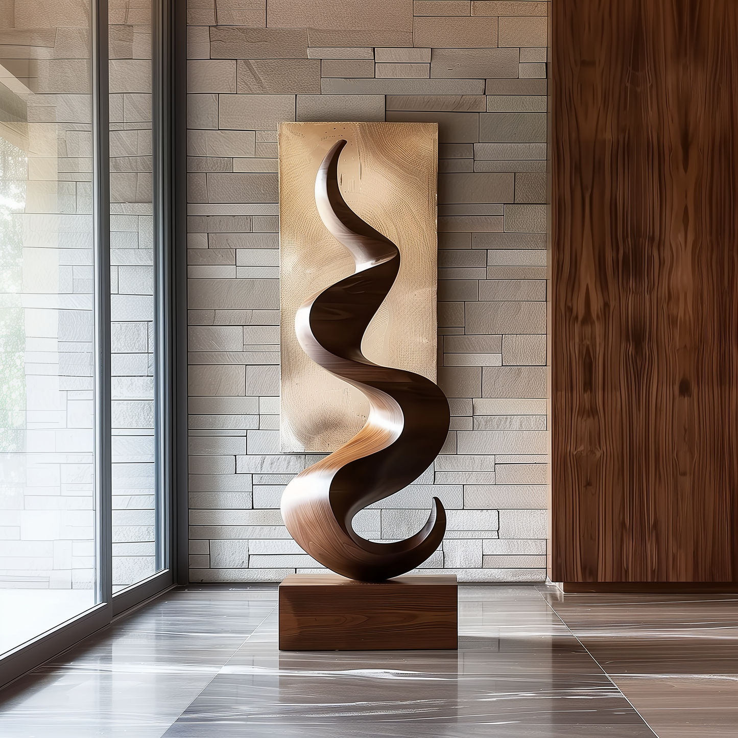 Hand Carved Abstract Wooden Sculpture, Modern Infinity Flame Art, Luxury Large Statement Decor, Minimal Organic Wood Art