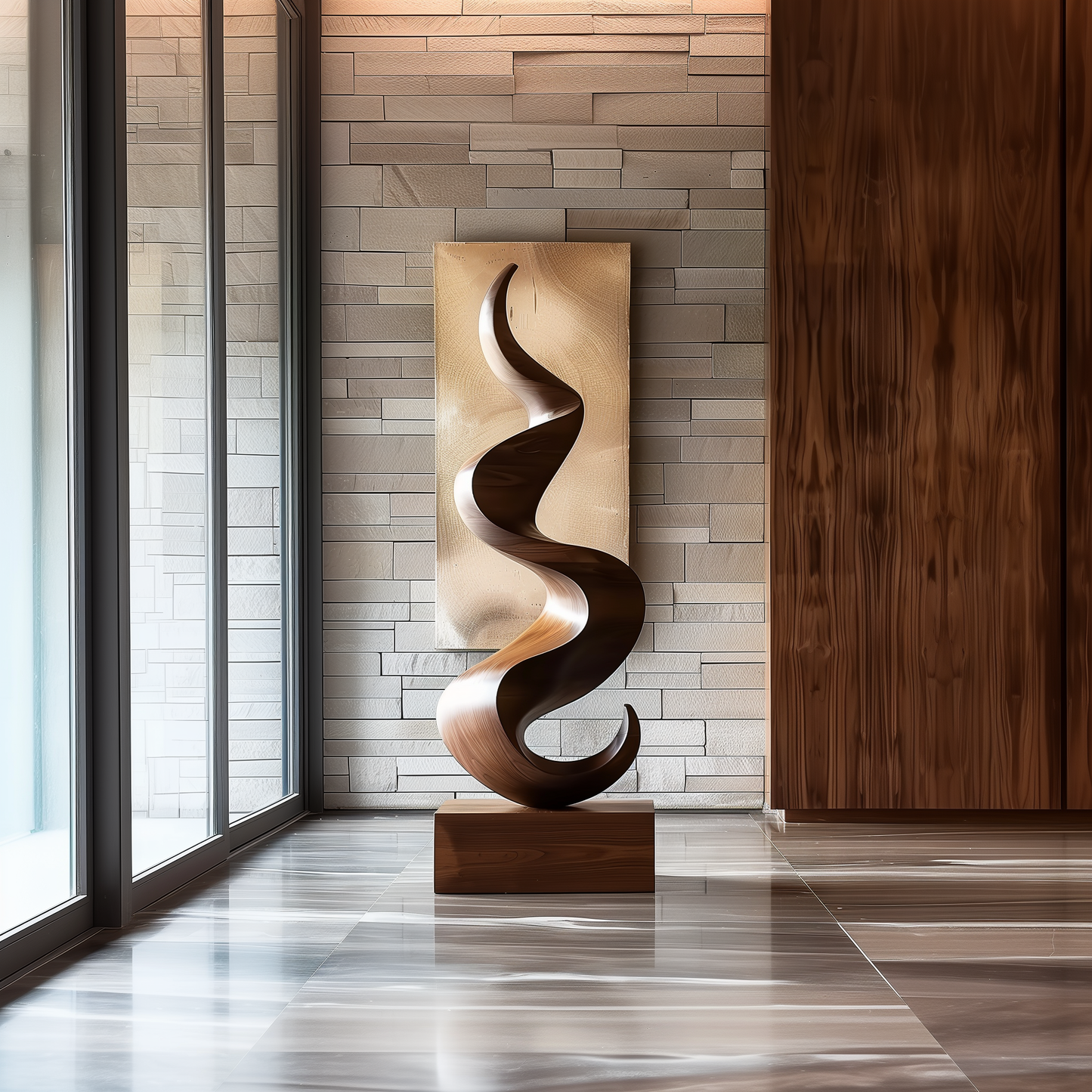 Hand Carved Abstract Wooden Sculpture, Modern Infinity Flame Art, Luxury Large Statement Decor, Minimal Organic Wood Art