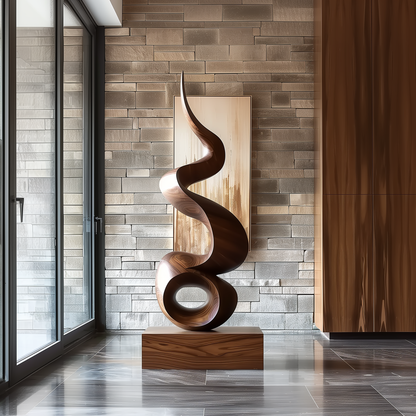 Hand Carved Abstract Infinity Loop Wooden Sculpture, Modern Spiral Flame Art, Luxury Large Statement Decor, Organic Minimal Wood Artwork