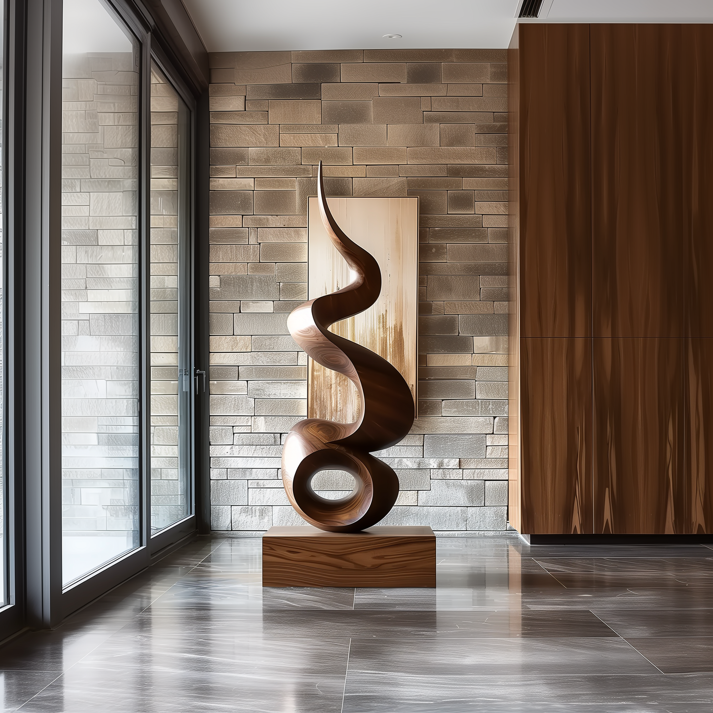 Hand Carved Abstract Infinity Loop Wooden Sculpture, Modern Spiral Flame Art, Luxury Large Statement Decor, Organic Minimal Wood Artwork