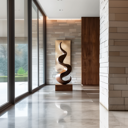 Hand Carved Abstract Wooden Sculpture, Modern Infinity Flame Art, Luxury Large Statement Decor, Minimal Organic Wood Art