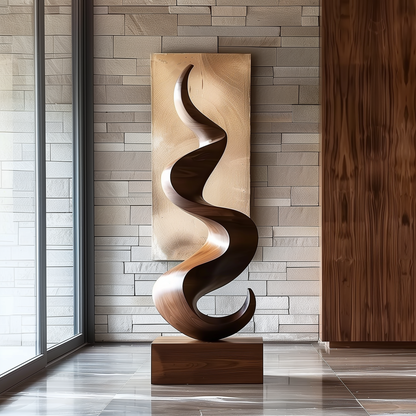 Hand Carved Abstract Wooden Sculpture, Modern Infinity Flame Art, Luxury Large Statement Decor, Minimal Organic Wood Art