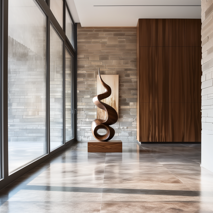Hand Carved Abstract Infinity Loop Wooden Sculpture, Modern Spiral Flame Art, Luxury Large Statement Decor, Organic Minimal Wood Artwork