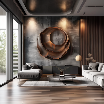 Large Abstract Round Wall Sculpture, Handmade Solid Wood Modern 3D Wall Art, Organic Infinity Loop Design, Luxury Contemporary Statement Decor