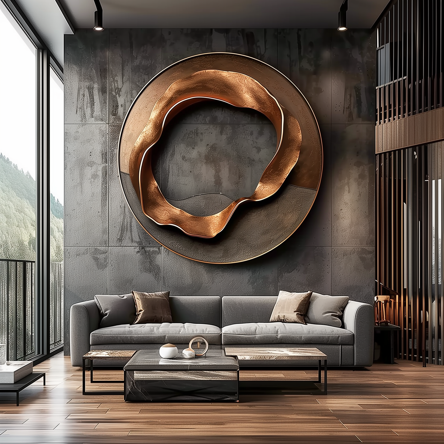 Large Abstract Round Wood Wall Sculpture, 3D Carved Organic Loop Design, Modern Luxury Statement Wall Art, Handmade Wooden Decor