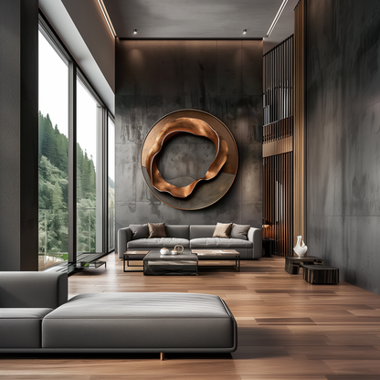 Large Abstract Round Wood Wall Sculpture, 3D Carved Organic Loop Design, Modern Luxury Statement Wall Art, Handmade Wooden Decor