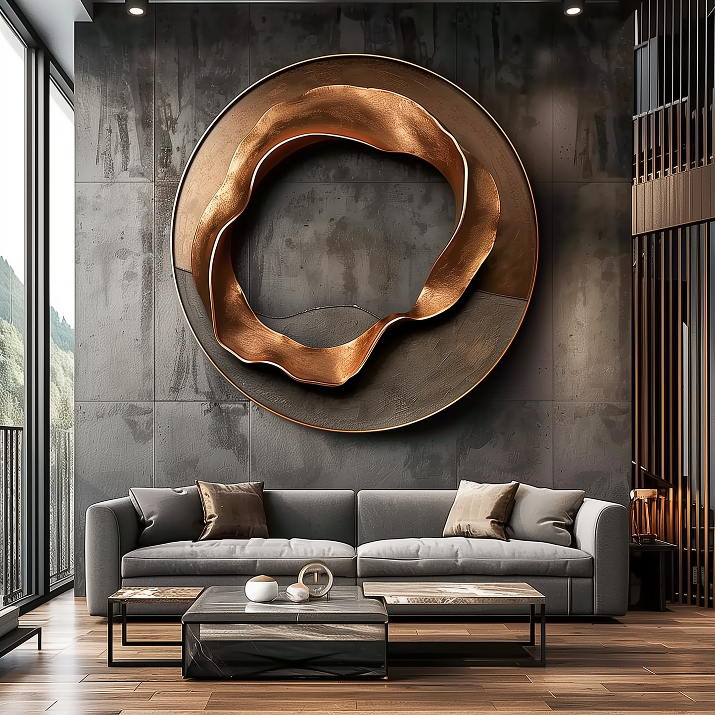 Large Abstract Round Wood Wall Sculpture, 3D Carved Organic Loop Design, Modern Luxury Statement Wall Art, Handmade Wooden Decor