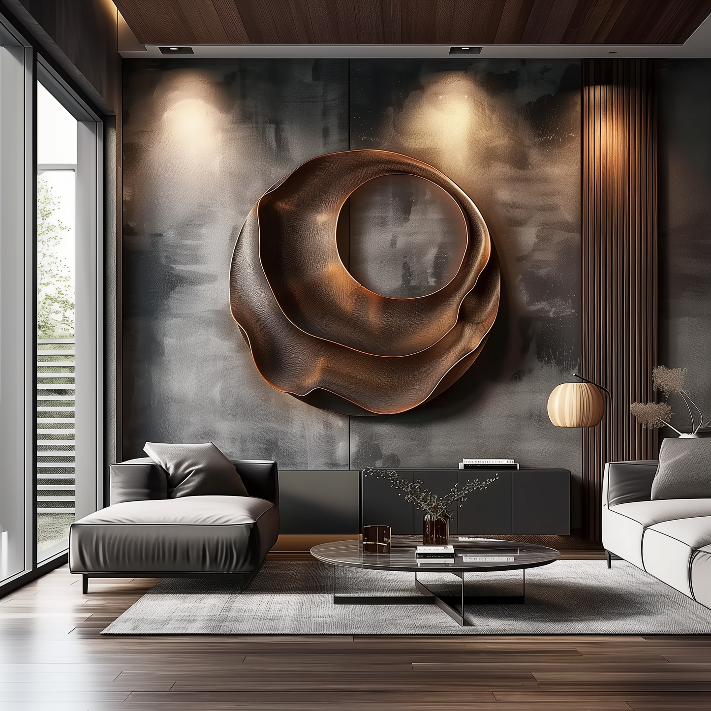 Large Abstract Round Wall Sculpture, Handmade Solid Wood Modern 3D Wall Art, Organic Infinity Loop Design, Luxury Contemporary Statement Decor