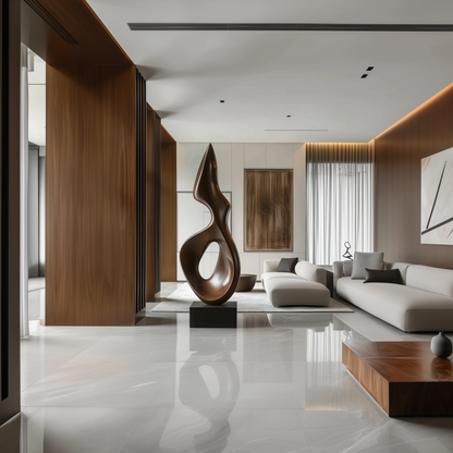 Hand Carved Abstract Infinity Loop Wooden Sculpture, Modern Minimal Organic Flame Art, Luxury Large Statement Floor Decor, Contemporary Wood Artwork