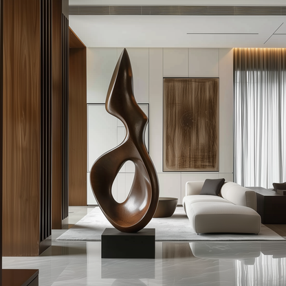 Hand Carved Abstract Infinity Loop Wooden Sculpture, Modern Minimal Organic Flame Art, Luxury Large Statement Floor Decor, Contemporary Wood Artwork