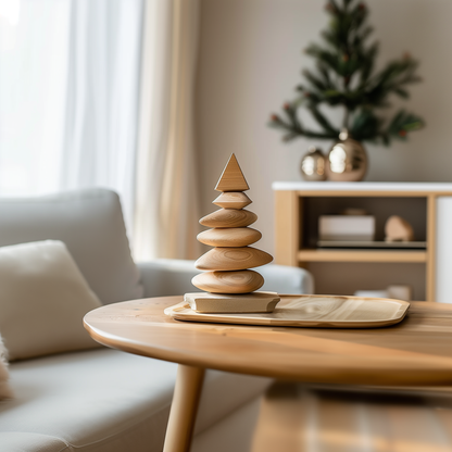 Wooden Balance Stone Sculpture Hand Carved Solid Wood Zen Stacked Form Minimalist Table Meditation Home Decor