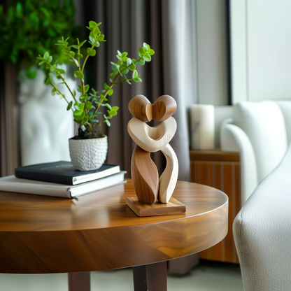 Handmade Wooden Couple Sculpture, Abstract Embrace Tabletop Art, Solid Wood Carving, Romantic Home Decor Gift