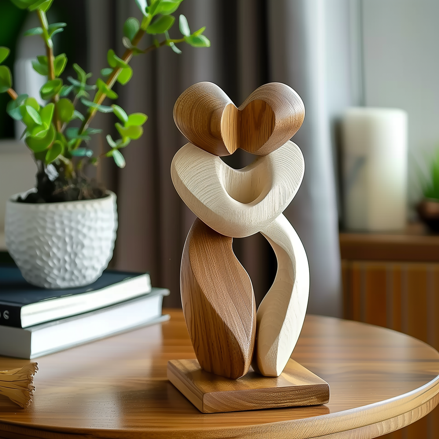 Handmade Wooden Couple Sculpture, Abstract Embrace Tabletop Art, Solid Wood Carving, Romantic Home Decor Gift