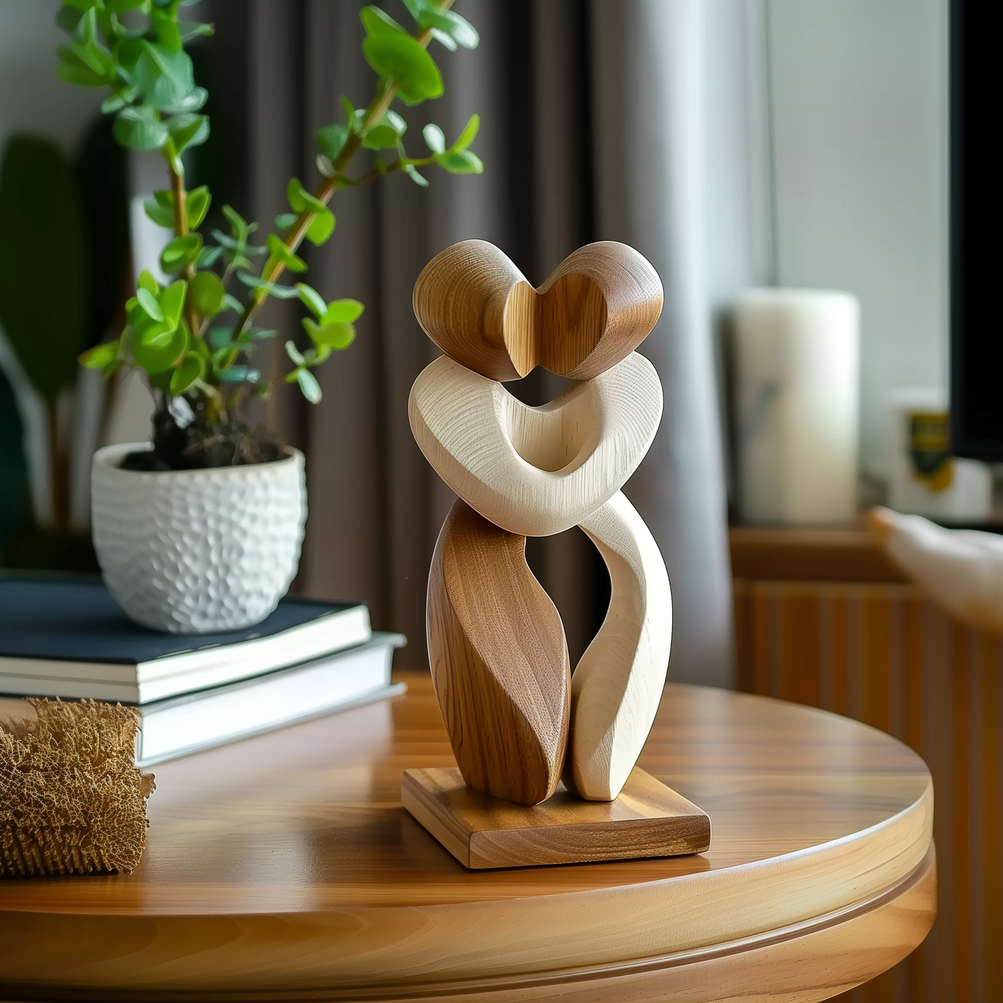 Handmade Wooden Couple Sculpture, Abstract Embrace Tabletop Art, Solid Wood Carving, Romantic Home Decor Gift