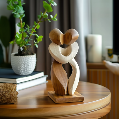 Handmade Wooden Couple Sculpture, Abstract Embrace Tabletop Art, Solid Wood Carving, Romantic Home Decor Gift
