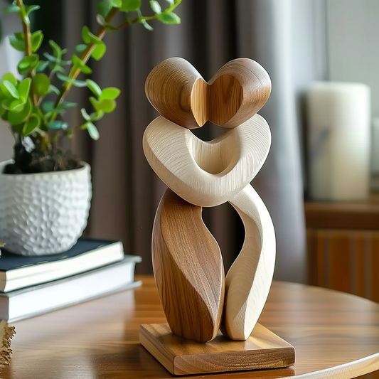 Handmade Wooden Couple Sculpture, Abstract Embrace Tabletop Art, Solid Wood Carving, Romantic Home Decor Gift