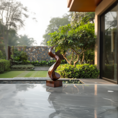 Tall Abstract Wooden Spiral Sculpture Hand Carved Solid Wood Modern Garden Art Luxury Outdoor Home Decor