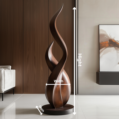 Double Flame Twist Wooden Sculpture Hand Carved Solid Wood Abstract Tall Modern Luxury Home Decor