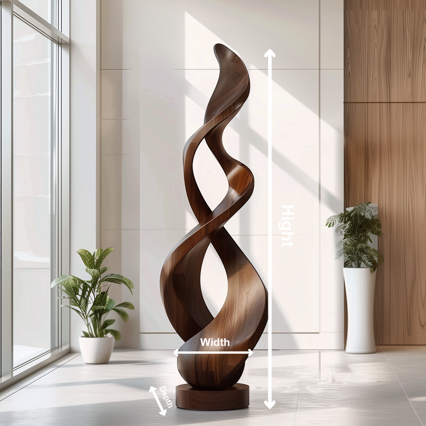 Hand Carved Abstract Infinity Twist Wood Sculpture, Large Modern Floor Art, Organic Spiral Statement Decor, Luxury Contemporary Home Accent