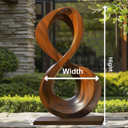 Large Infinity Loop Wooden Sculpture Hand Carved Solid Wood Abstract Modern Garden Entryway Luxury Decor