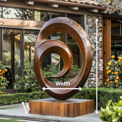 Large Abstract Spiral Wooden Sculpture – Hand Carved Infinity Loop, Modern Garden & Outdoor Art, Luxury Wood Sculpture Decor