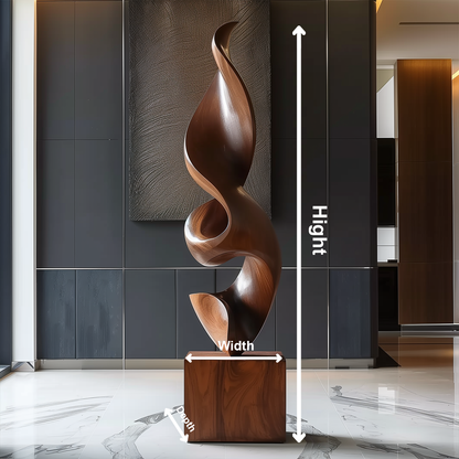 Hand Carved Abstract Wooden Flame Sculpture, Modern Organic Spiral Art, Luxury Large Statement Floor Decor, Minimal Contemporary Wood Artwork