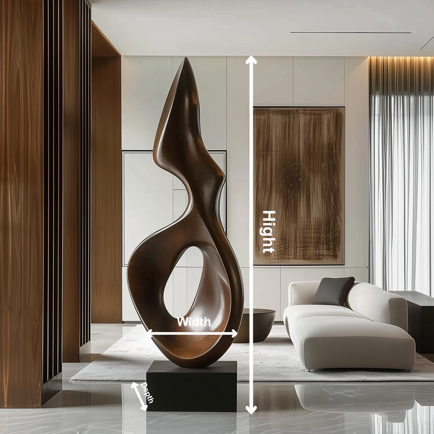 Hand Carved Abstract Infinity Loop Wooden Sculpture, Modern Minimal Organic Flame Art, Luxury Large Statement Floor Decor, Contemporary Wood Artwork