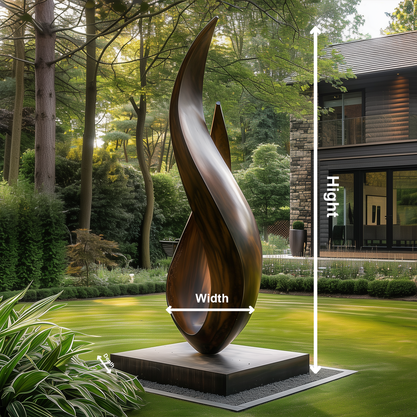 Large Abstract Flame Twist Wooden Sculpture, Modern Outdoor Garden Statement Art, Hand Carved Solid Wood Monument Decor