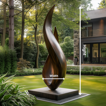 Large Abstract Flame Twist Wooden Sculpture, Modern Outdoor Garden Statement Art, Hand Carved Solid Wood Monument Decor