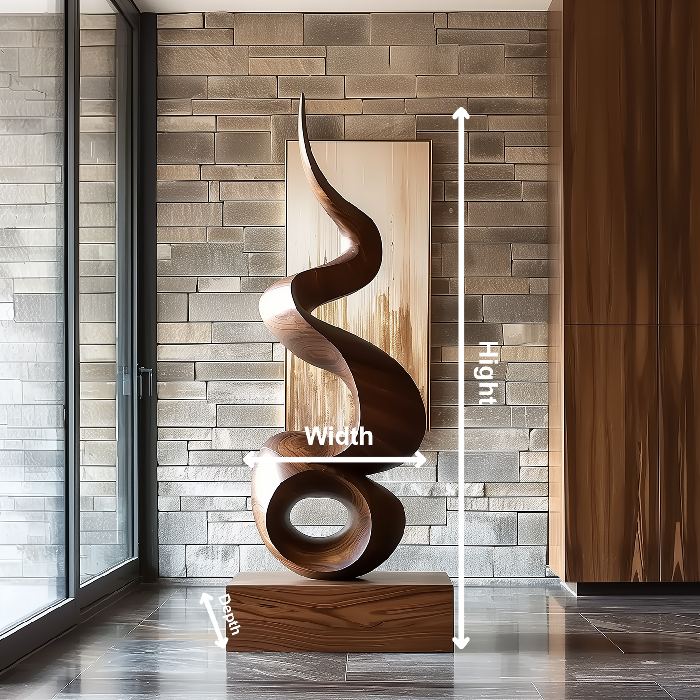 Hand Carved Abstract Infinity Loop Wooden Sculpture, Modern Spiral Flame Art, Luxury Large Statement Decor, Organic Minimal Wood Artwork