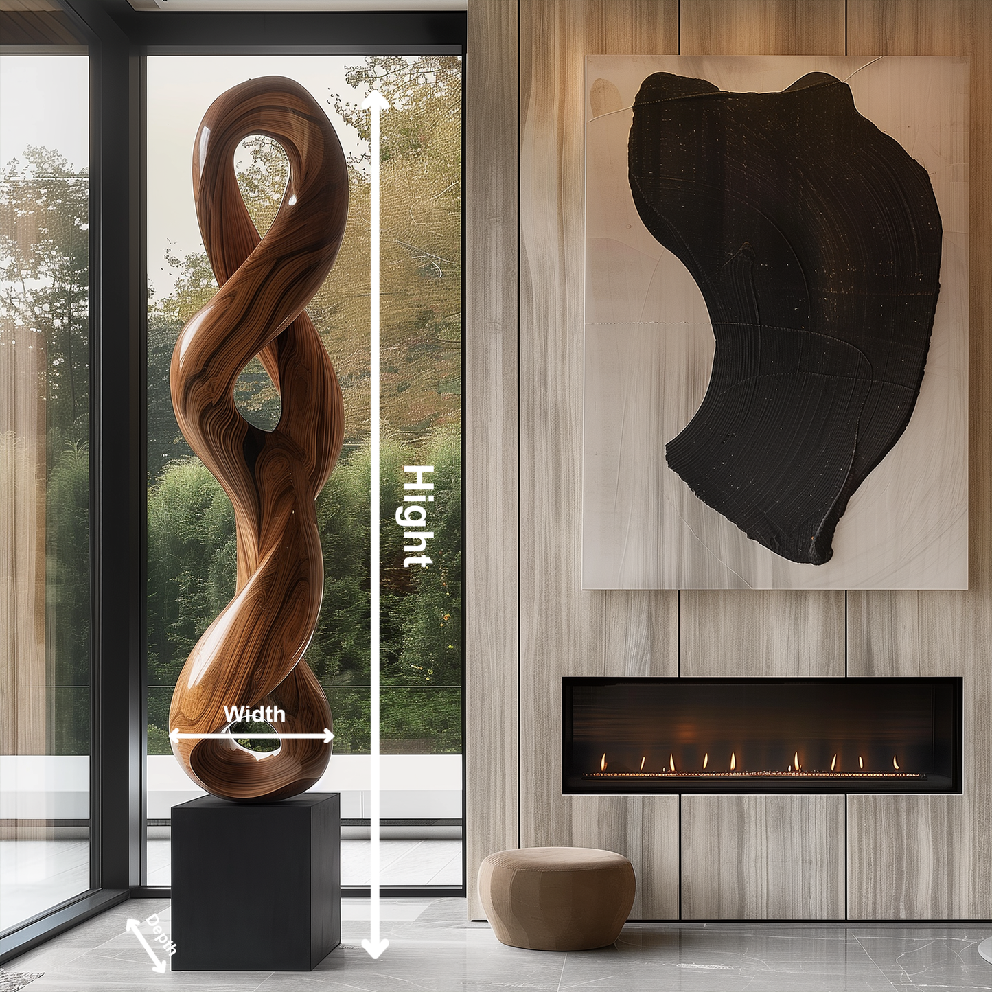 Large Abstract Wooden Infinity Sculpture, Hand Carved Twisting Loop Form, Modern Organic Floor Art, Luxury Natural Wood Decor Statement