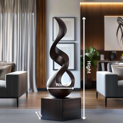 Hand Carved Black Wood Infinity Sculpture, Abstract Modern Floor Art, Organic Twist Statement Decor, Luxury Minimalist Home Sculpture