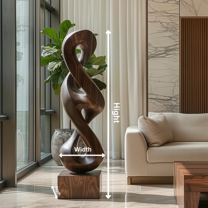 Hand Carved Infinity Twist Wood Sculpture, Abstract Mobius Loop Floor Art, Modern Organic Statement Decor, Luxury Minimalist Entryway Piece