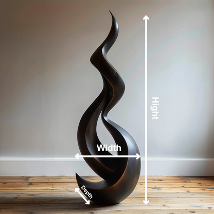 Tall Abstract Wooden Flame Sculpture, Hand-Carved Modern Infinity Twist Art, Luxury Minimal Statement Floor Decor