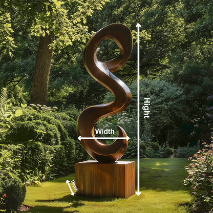 Hand-Carved Infinity Spiral Wood Sculpture Outdoor Statement Art, Organic Modern Garden Decor, Luxury Abstract Twist Wooden Artwork