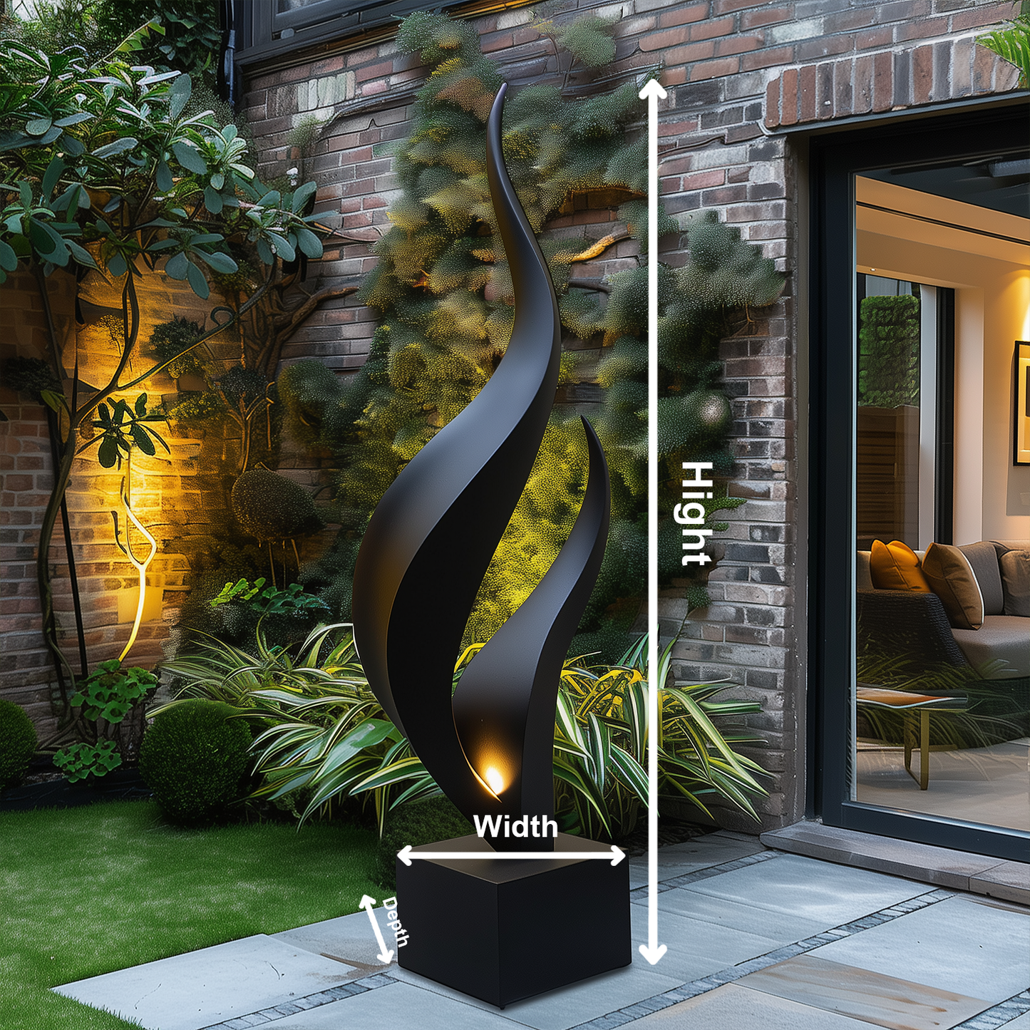 Hand Carved Black Flame Sculpture Tall Abstract Infinity Wood Art Outdoor Garden Statement Piece Modern Luxury Decor Large Floor Artwork