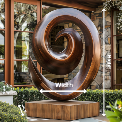 Large Spiral Infinity Wooden Sculpture, Hand Carved Outdoor Abstract Art, Modern Garden Sculpture, Luxury Wood Floor Decor