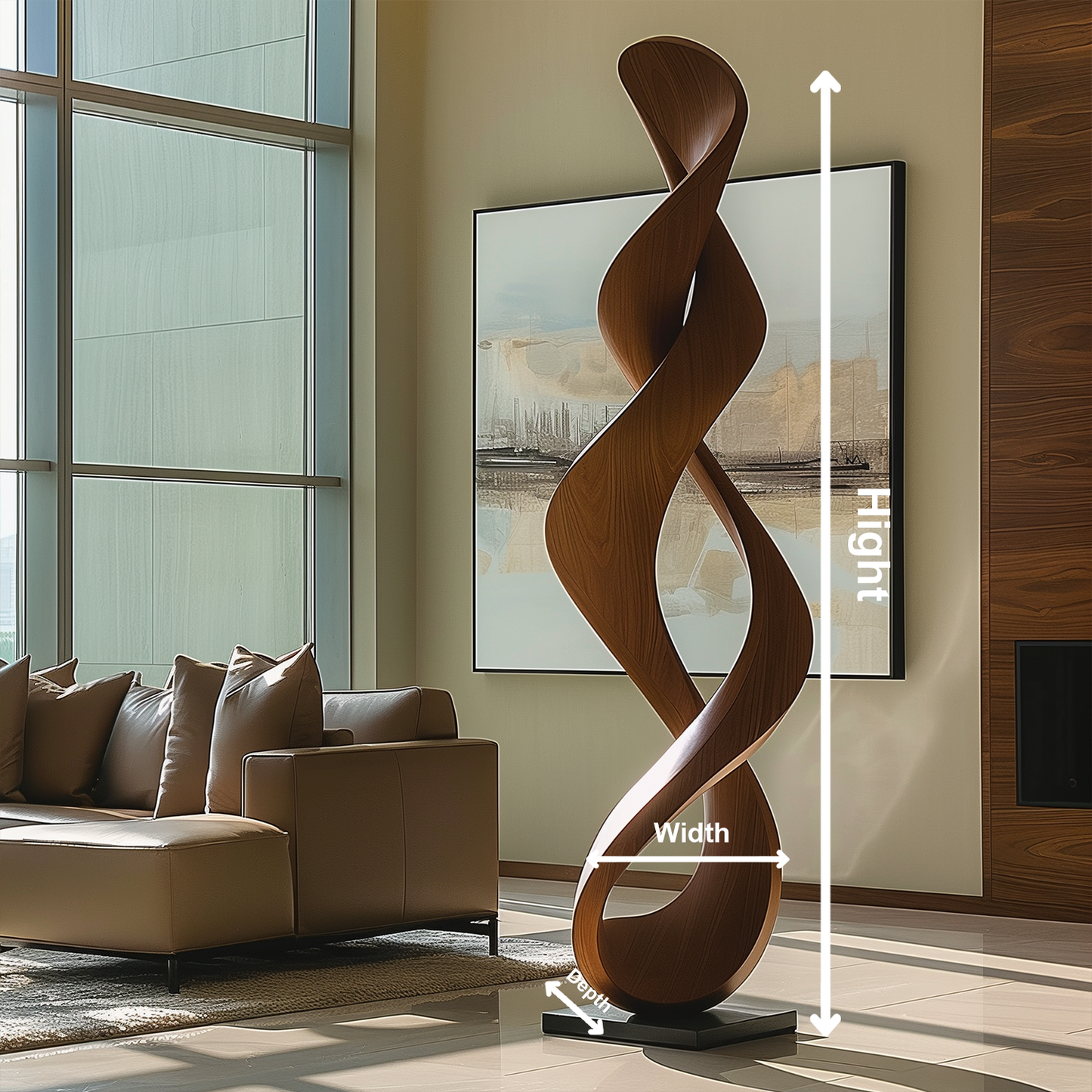 Tall Infinity Twist Wooden Sculpture, Hand Carved Organic Wood Art, Modern Floor Sculpture for Living Room, Luxury Home Decor