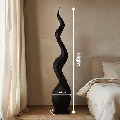 Tall Black Abstract Flame Sculpture, Hand-Carved Modern Infinity Twist Art, Luxury Minimal Statement Floor Decor for Interiors