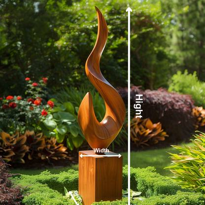 Tall Hand-Carved Wooden Flame Sculpture, Abstract Infinity Twist Art, Luxury Modern Garden Statement Decor, Outdoor Yard Sculpture