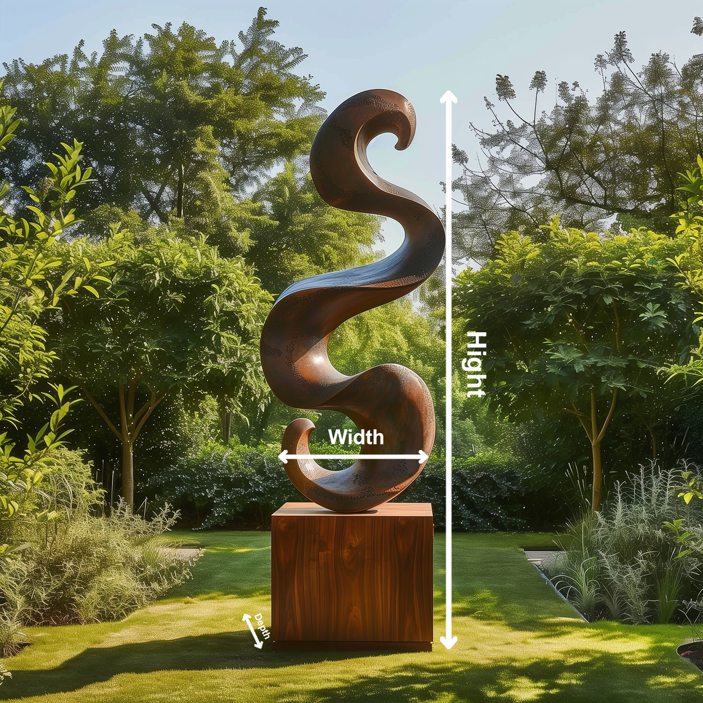 Large Infinity Spiral Garden Sculpture, Hand Carved Wooden Abstract Outdoor Art, Modern Luxury Statement Decor for Yard Patio Landscape